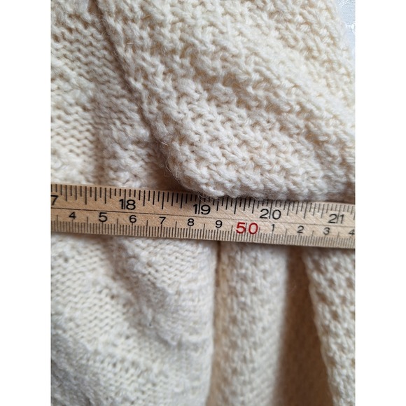 TORY BURCH Wool Alpaca Blend Cable Knit Cardigan Sz XL Beige Leather Logo Close - Picture 6 of 7